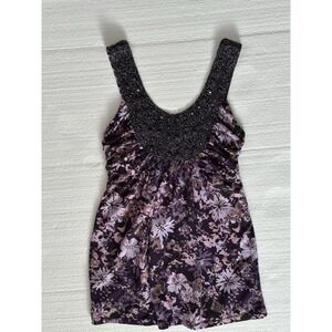 Vanity Y2K Babydoll Tank Top Women Beaded Sequins Fairy Purple Size Small Summer